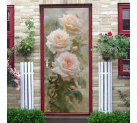 Stickers Porte Fleur Rose Beige Stickers Porte Placard Chambre PVC Imperméable Facile à Appliquer et Durable Décoller et Coller Stikers Murals (88x200 cm)