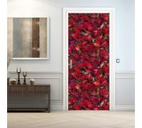 Stickers Porte Fleuri Rouge Autocollant 77x200, Peinture Fleurs Papier Peint Adhesif Pour Porte Chambre Salle De Bain Cuisine, Fleuri Rouge Decoratif Mural,(ST2307)