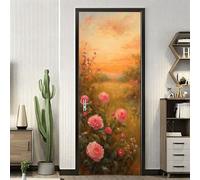 Stickers Porte Fleurs Rose Orange Stickers Porte Placard Chambre PVC Imperméable Facile à Appliquer et Durable Décoller et Coller Stikers Murals (88x200 cm)