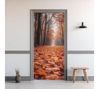Stickers Porte Forêt Sticker Porte Trompe L'oeil Feuilles D'automne 3D Poster Mural Papier Peint Auto Adhésif Autocollants de Décoration 100x200 cm A-6433