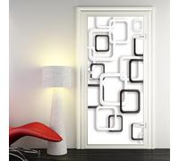 Stickers Porte Géométrie Noire Blanche Stickers Porte Placard Pvc Autocollant Habillage Porte Interieure Auto Adhésif Papier Peint Imperméable Facile à enlever 95x215cm