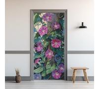 Stickers Porte Gloire du Matin, Sticker Porte Fleurs Feuilles Plante, Autocollant Décoration Auto-adhésif Amovible PVC Impermé, Papier Peint pour Salon Chambre 77 x 200 cm