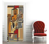 Stickers Porte Guitare Abstraite Poster Porte Trompe L'oeil, Effect 3D Thème Musical Autocollant, Auto-Adhésif Papier Peint Mural Chambre Salon Mur Décoration Art Sticker Muraux 85x200 cm m.1908