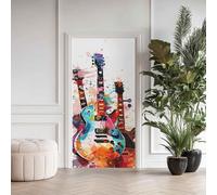 Stickers Porte Guitare, Sticker Porte Instrument de Musique Aquarelle, Autocollant Décoration Auto-adhésif Amovible PVC Impermé, Papier Peint pour Salon Chambre 80x200 cm