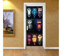 Stickers Porte Hibou Bleu Orange Stickers Porte Placard Chambre PVC Imperméable Facile à Appliquer et Durable Décoller et Coller Stikers Murals (88x200 cm)
