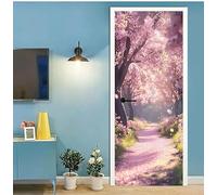 Stickers Porte Japon Sticker Porte Trompe l'oeil Fleurs de Cerisier Papier Peint Auto Adhésif, PVC Imperméable Poster Autocollants pour Salon Cuisine Chambre Salle de Bain 90 x 210 cm G782