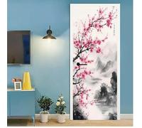 Stickers Porte Japon Sticker Porte Trompe l'oeil Fleurs de Cerisier Papier Peint Auto Adhésif, PVC Imperméable Poster Autocollants pour Salon Cuisine Chambre Salle de Bain 90 x 210 cm G824