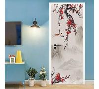 Stickers Porte Japon Sticker Porte Trompe l'oeil Fleurs de Cerisier Papier Peint Auto Adhésif, PVC Imperméable Poster Autocollants pour Salon Cuisine Chambre Salle de Bain 77 x 200 cm C380