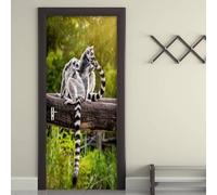 Stickers Porte Lémur Catta Poster Porte Trompe L'oeil, Effect 3D Lémur Catta Autocollant, Auto-Adhésif Papier Peint Mural Chambre Salon Mur Décoration Art Sticker Muraux 90x210 cm m6131