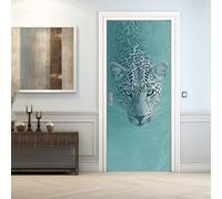 Stickers Porte Léopard Autocollant 93x215, 3D Guépard Papier Peint Adhesif Pour Porte Chambre Salle De Bain Cuisine, Léopard Decoratif Mural,(ST0538)