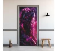 Stickers Porte Lion, Sticker Mural Porte Animaux Fantastiques, Autocollant Décoration Auto-adhésif Amovible PVC, Papier Peint Porte pour Salon Chambre 80x210 cm O-203