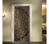 Stickers Porte Mandala Noir Marron Stickers Porte Placard Pvc Autocollant Habillage Porte Interieure Auto Adhésif Papier Peint Imperméable Facile à enlever 90x200cm