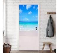 Stickers Porte Mer et Plage Sticker Porte Trompe L'oeil Ciel Bleu 3D Poster Mural Papier Peint Auto Adhésif Autocollants de Décoration pour Porte 90x200 cm A-2573