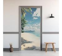 Stickers Porte Mer Sticker Porte Trompe L'oeil Paysage de Bord de Mer 3D Poster Mural Papier Peint Auto Adhésif Autocollants de Décoration pour Porte 90x200 cm A-2581