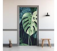 Stickers Porte Monstera Sticker Porte Trompe L'oeil Feuilles Vertes 3D Poster Mural Papier Peint Auto Adhésif Autocollants de Décoration 100x200 cm A-5825
