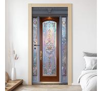 Stickers Porte Mural Vitrail, Autocollants De Porte Art Nouveau, 3D Amovible Vinyle Poster De Porte Motif Floral Intérieure Décoratif pour Chambre Salon Salle 63x205 cm W6s166