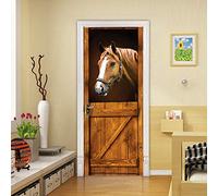 Stickers Porte Muraux Auto-adhésif 3D - CHEVAL -Papier Peint Decal de Porte,Murales de Porte Amovibles PVC Affiche Porte étanche pour Chambre Salon Décoration de Porte 77 x 200 cm