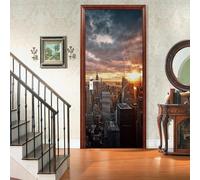 Stickers Porte New York Poster Porte Trompe L'oeil, Effect 3D La Ville de New York Autocollant, Auto-Adhésif Papier Peint Mural Chambre Salon Mur Décoration Art Sticker Muraux 77x200 cm m10400