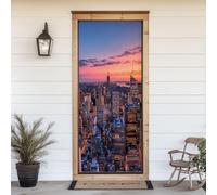 Stickers Porte New York Poster Porte Trompe L'oeil, Effect 3D Paysage Nocturne de New York Autocollant, Auto-Adhésif Papier Peint Mural Chambre Salon Décoration Art Sticker 95x215 cm m.1029