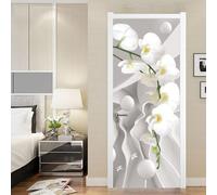 Stickers Porte Orchidée Sticker Porte Trompe L'oeil Espace Géométrique 3D Poster Porte Mural Papier Peint Auto Adhésif Autocollants de Décoration pour Porte 77x200 cm M4597