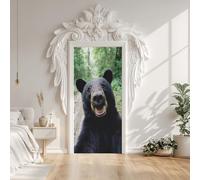 Stickers Porte Ours Noir Amusant, Sticker Mural Porte Animaux Ours Forêt, Autocollant Décoration Auto-adhésif Amovible PVC, Papier Peint Porte pour Salon Chambre 63 x 205 cm