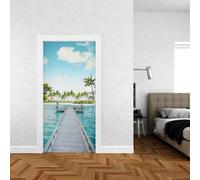 Stickers Porte Palmier Bleu Stickers Porte Placard Pvc Autocollant Habillage Porte Interieure Auto Adhésif Papier Peint Imperméable Facile à enlever 88x200cm
