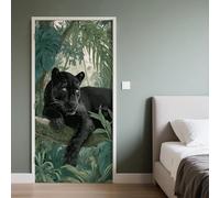 Stickers Porte Panthère Noire, Sticker Porte Trompe L'oeil Animal Léopard, Papier Peint Léopard Noir, Chambre Salon Auto-Adhésif Autocollant Porte Poster 95x210cm