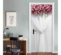 Stickers Porte Papillon Rose Blanche Stickers Porte Placard Pvc Autocollant Habillage Porte Interieure Auto Adhésif Papier Peint Imperméable Facile à enlever 88x200cm