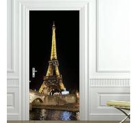 Stickers Porte Paris Poster Porte Trompe L'oeil, Effect 3D Paris Nuit Autocollant, Auto-Adhésif Papier Peint Mural Chambre Salon Mur Décoration Art Sticker Muraux 95x215 cm m.266