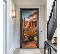 Stickers Porte Paysage de Cactus de L'ouest Poster Porte Trompe L'oeil, Effect 3D Style Mexicain Autocollant, Auto-Adhésif Papier Peint Mural Chambre Salon Décoration Art Sticker 85x200 cm m.1152
