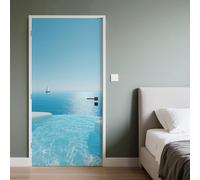 Stickers Porte Piscine Océan, Autocollant Porte Voilier Blanc, Poster Mural Océan Bleu, Stickers Muraux Auto-Adhésif Amovible PVC Chambre Salon 88x200cm
