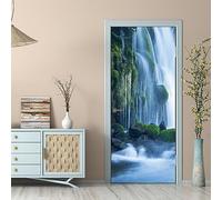 stickers porte placard 95x215cm(37.4 inches * 84.64 inches)Cascade Lac Auto-adhésif Poster Porte PVC Sticker Porte Autocollant Trompe l'œil Papier Peint pour Porte Cuisine Salon Chambre Salle de Bain