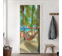 Stickers Porte Plage Vue Sur L'océan Poster Porte Trompe L'oeil, Effect 3D Hawaï Autocollant, Auto-Adhésif Papier Peint Mural Chambre Salon Mur Décoration Art Sticker Muraux 88x200 cm m.1734