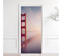 Stickers Porte Pont du Golden Gate Poster Porte Trompe L'oeil, Effect 3D Pont du Golden Gate Autocollant, Auto-Adhésif Papier Peint Mural Chambre Mur Décoration Art Sticker Muraux 77x200 cm m.2144