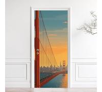 Stickers Porte Pont du Golden Gate Poster Porte Trompe L'oeil, Effect 3D Pont du Golden Gate Autocollant, Auto-Adhésif Papier Peint Mural Chambre Mur Décoration Art Sticker Muraux 88x200 cm m.1419