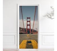 Stickers Porte Pont du Golden Gate Poster Porte Trompe L'oeil, Effect 3D Pont du Golden Gate Autocollant, Auto-Adhésif Papier Peint Mural Chambre Mur Décoration Art Sticker Muraux 88x200 cm m.1580