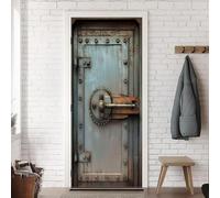 Stickers Porte Portail en Fer Sticker Porte Trompe L'oeil Vintage Rouillé 3D Poster Mural Papier Peint Auto Adhésif Autocollants de Décoration pour Porte 85x200 cm A-2700