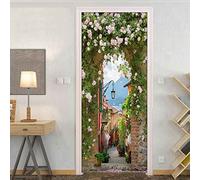 Stickers Porte Poster Allée De Fleurs Roses 95 X 210 Cm 3D Papier Peint Porte Trompe L'Oeil Pour Salon Chambre Décoration De La Maison Stickers Muraux Imperméable Stickers Amovibles Art Decor