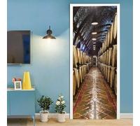 Stickers Porte Poster Cave À Vin Souterraine Barils De Cave 77 X 200 Cm 3D Papier Peint Porte Trompe L'Oeil Pour Salon Chambre Décoration De La Maison Stickers Muraux Imperméable Stickers A -8Z1J/B2R1
