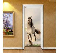 Stickers Porte Poster Cheval Animal Papier Peint Porte Trompe L'Oeil Pour Salon Chambre Décoration De La Maison Stickers Muraux Imperméable Stickers Amovibles 77X200CM