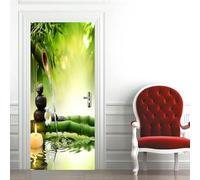 Stickers Porte Poster - Eau Qui Coule En Bambou Vert 77 X 200 Cm Papier Peint Porte Trompe L'Oeil Pour Salon Chambre Décoration De La Maison Stickers Muraux Auto-Adhésif Stickers Amovibles 0