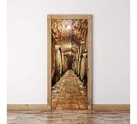 Stickers Porte Poster Idées De Cave À Vin Papier Peint Porte Trompe L'Oeil Pour Salon Chambre Décoration De La Maison Stickers Muraux Imperméable Stickers Amovibles 88X200Cm