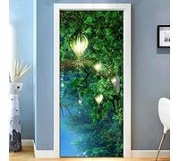 Stickers Porte Poster Scène Nocturne De La Jungle Verte 90 X 200 Cm Papier Peint Porte Trompe L'Oeil Pour Salon Chambre Décoration De La Maison Stickers Muraux Imperméable Stickers Amovibles - Photos