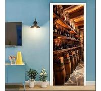 Stickers Porte Rétro Sticker Porte Trompe l'oeil Cave À Vin Papier Peint Auto Adhésif, PVC Imperméable Poster Autocollants pour Salon Cuisine Chambre Salle de Bain 85 x 200 cm G206