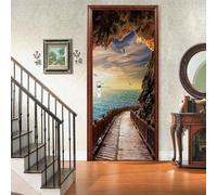 Stickers Porte Rochers de Paysage Marin Poster Porte Trompe L'oeil, Effect 3D Océan Montagne Autocollant, Auto-Adhésif Papier Peint Mural Chambre Salon Mur Art Sticker Muraux 77x200 cm m10862
