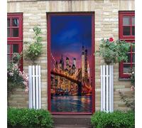 Stickers Porte Scène Nocturne New-Yorkaise Poster Porte Trompe L'oeil, Effect 3D New York Autocollant, Auto-Adhésif Papier Peint Mural Chambre Salon Mur Décoration Art Sticker Muraux 80x200 cm m.1928