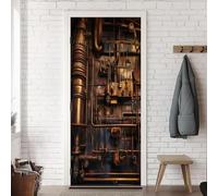 Stickers Porte Style Industriel Rétro Poster Porte Trompe L'oeil, Effect 3D Industrie Autocollant, Auto-Adhésif Papier Peint Mural Chambre Salon Mur Décoration Art Sticker Muraux 90x210 cm m9487