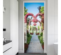 Stickers Porte Thème de Mariage Poster Porte Trompe L'oeil, Effect 3D Paysage de Jardin Autocollant, Auto-Adhésif Papier Peint Mural Chambre Salon Mur Décoration Art Sticker Muraux 95x215 cm m.1407
