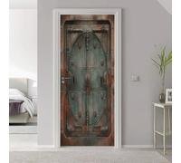 Stickers Porte Trompe 90 x 200 cm, Fantasy Métal Steampunk Auto-Adhésif Autocollant Pvc Imperméable Amovible Diy Murale Salon Cuisine Chambre Salle de Bain Papier Peint Decoration, Vert Marron