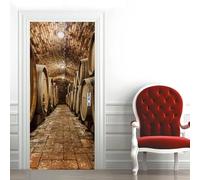 Stickers Porte Trompe L'oeil Cave À Vin Poster Pour Porte Rétro Papier Peint Autocollant Porte Chambre Décoration Auto Adhésif Imperméable Sticker Porte 85x215 cm 8903A